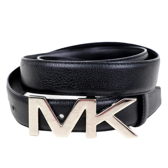 Michael Kors BLACK GENUINE LEATHER 1.25"Wd WOMEN'S LOGO DRESS BELT Sz 38"/L (A14 - Picture 1 of 9